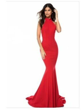 Sherri Hill Red Halter Mermaid Gown Sz 4